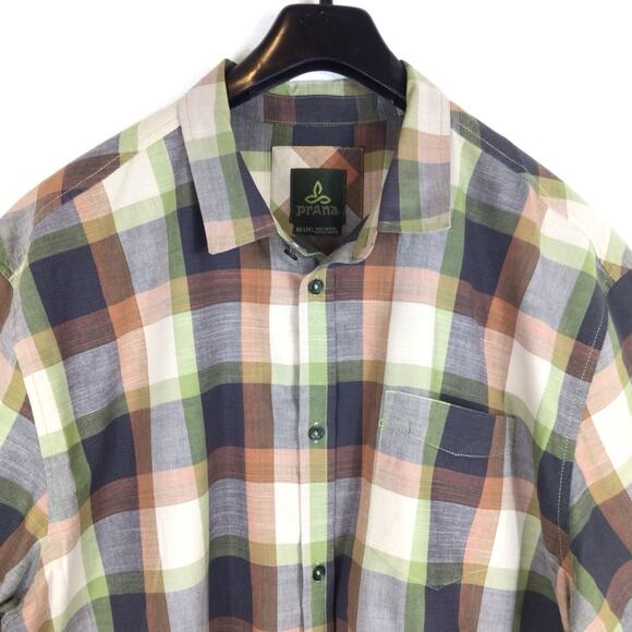 PRANA Benton Plaid Short Sleeve Button Up Men's Shirt size XXL - Picture 2 of 4